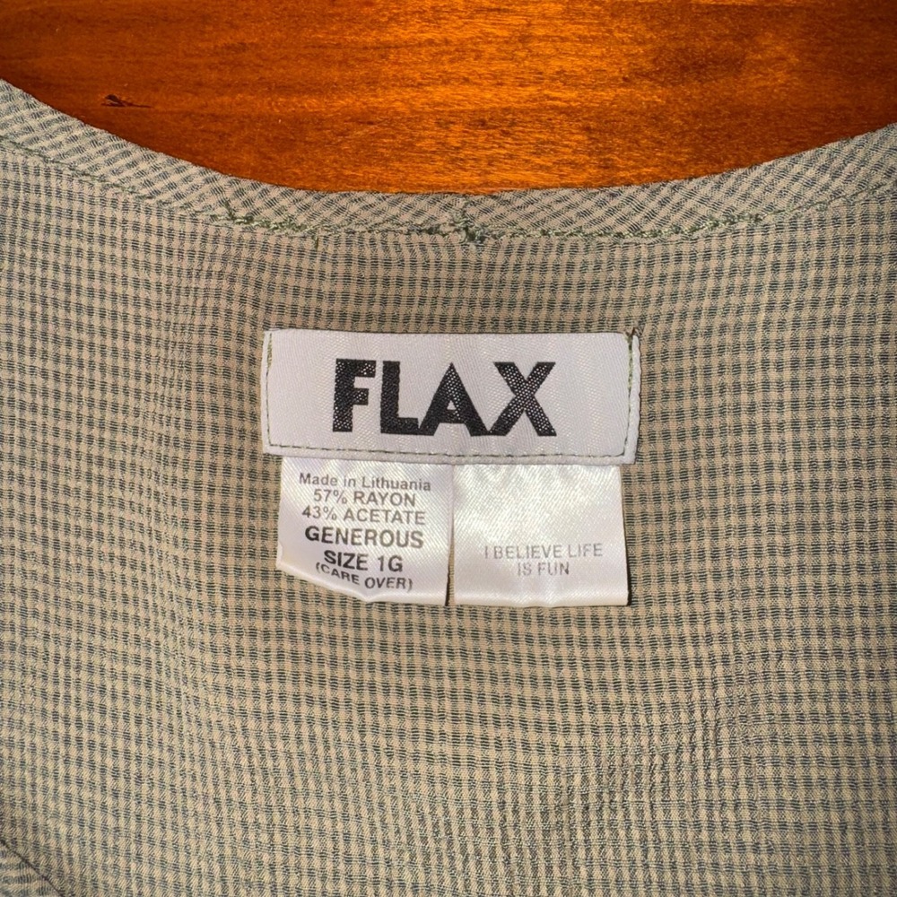 FLAX Tank Top Green Tan Rayon 1G Size 18-20 Loose Boxy Fit - Picture 6 of 9